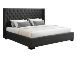 Lit 200 x 200 cm avec tête de lit capitonnée - Tissu - Gris - MASSIMO><noscript><img width=