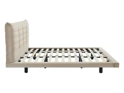 Vente-unique Lit 180 x 200 cm avec tête de lit capitonnée - Velours - Beige - NISATIO* Lit Double