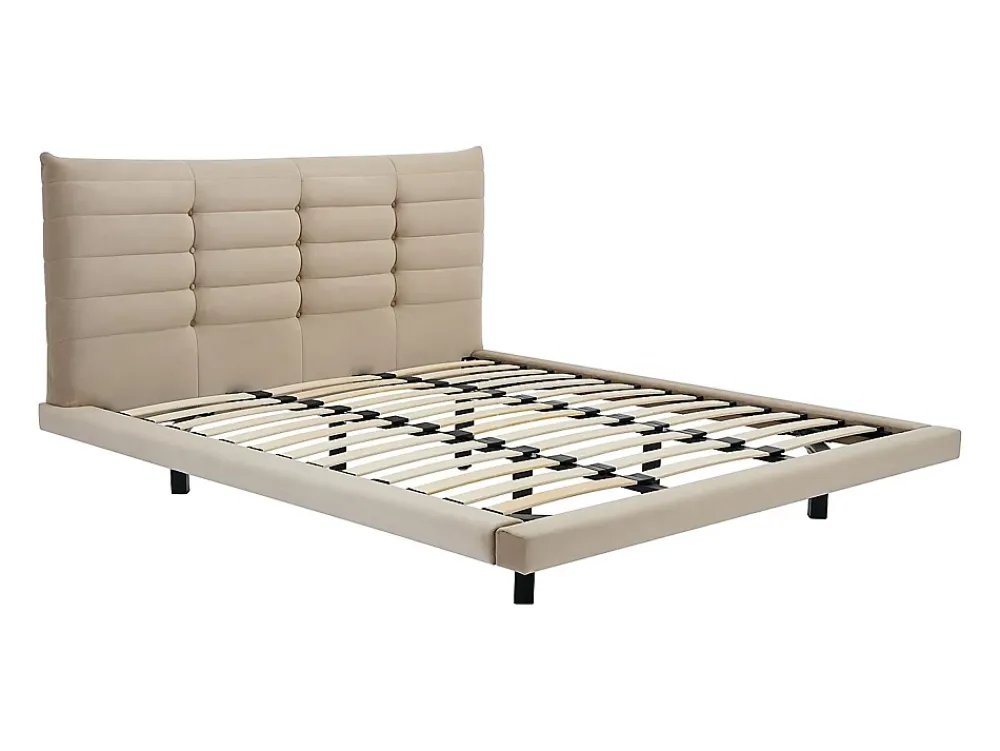 Vente-unique Lit 180 x 200 cm avec tête de lit capitonnée - Velours - Beige - NISATIO* Lit Double
