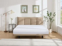 Vente-unique Lit 180 x 200 cm avec tête de lit capitonnée - Velours - Beige - NISATIO* Lit Double
