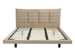 Vente-unique Lit 180 x 200 cm avec tête de lit capitonnée - Velours - Beige - NISATIO* Lit Double