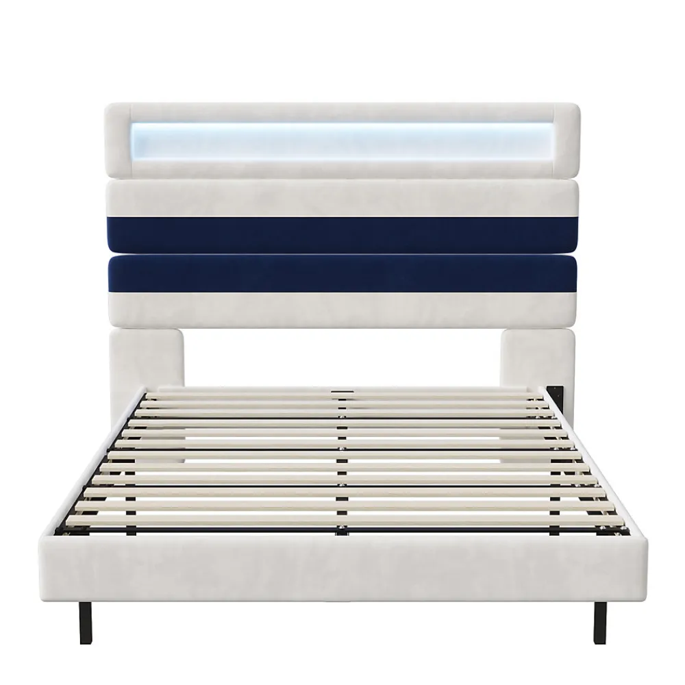 Lit 140 x 200 cm Design Flottant avec Éclairage LED Prise Port USB Cadre Velours ,sans Matelas>Fortuna lai Online