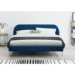 Lit 160 x 200 cm en velours et laiton bleu - PHOENIX><noscript><img width=