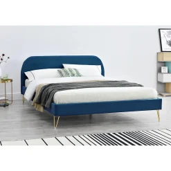 Lit 160 x 200 cm en velours et laiton bleu - PHOENIX><noscript><img width=