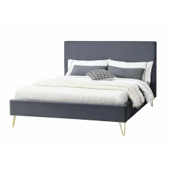 Concept Usine Lit 140 x 190 cm en velours et laiton gris - RIVERSIDE* Lit Double