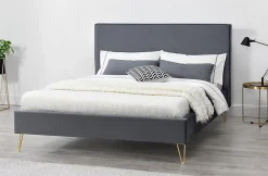 Concept Usine Lit 140 x 190 cm en velours et laiton gris - RIVERSIDE* Lit Double