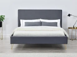 Concept Usine Lit 140 x 190 cm en velours et laiton gris - RIVERSIDE* Lit Double