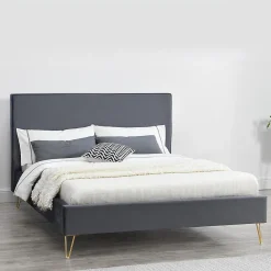 Concept Usine Lit 140 x 190 cm en velours et laiton gris - RIVERSIDE* Lit Double