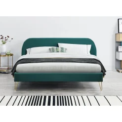 Lit 140 x 190 cm en velours et laiton vert - PHOENIX><noscript><img width=