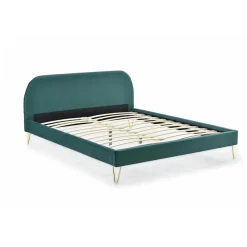 Lit 140 x 190 cm en velours et laiton vert - PHOENIX><noscript><img width=