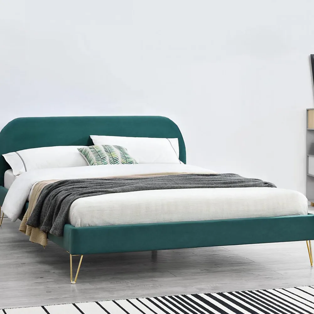 Lit 160 x 200 cm en velours et laiton vert - PHOENIX>Concept Usine