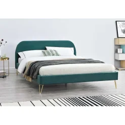 Lit 160 x 200 cm en velours et laiton vert - PHOENIX><noscript><img width=