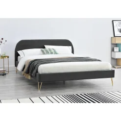 Concept Usine Lit 140 x 190 cm en velours et laiton gris - PHOENIX* Lit Double