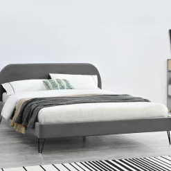 Concept Usine Lit 140 x 190 cm en velours gris et pieds noirs - PHOENIX* Lit Double