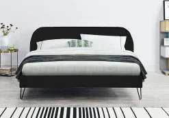 Lit 160 x 200 cm en velours noir et pieds noirs - PHOENIX>Concept Usine Discount
