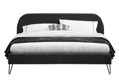 Lit 160 x 200 cm en velours noir et pieds noirs - PHOENIX><noscript><img width=