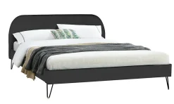 Lit 160 x 200 cm en velours noir et pieds noirs - PHOENIX><noscript><img width=