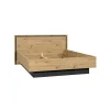 Lit 180 x 200 cm tête de lit décor chêne naturel et noir mat - ALIA>Meubletmoi Outlet