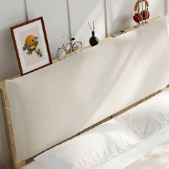 Okwish Lit Ado 140x200 cm - Lit Double avec Tête de Lit Capitonnée à Scratch, Sommier à Lattes, sans Matelas - Bois Naturel* Lit Double