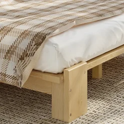 Okwish Lit Ado 140x200 cm - Lit Double avec Tête de Lit Capitonnée à Scratch, Sommier à Lattes, sans Matelas - Bois Naturel* Lit Double