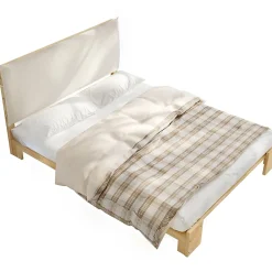 Okwish Lit Ado 140x200 cm - Lit Double avec Tête de Lit Capitonnée à Scratch, Sommier à Lattes, sans Matelas - Bois Naturel* Lit Double