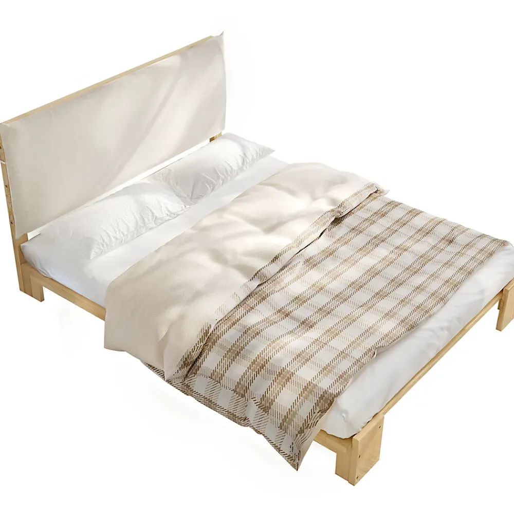 Okwish Lit Ado 140x200 cm - Lit Double avec Tête de Lit Capitonnée à Scratch, Sommier à Lattes, sans Matelas - Bois Naturel* Lit Double