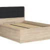 Pegane Lit adule 140x200 avec tête de lit capitonnée noir,sommier et rangement, coloris chêne Sonoma - L. 204,5 x P. 149 x H. 95/40,5 cm* Lit Coffre