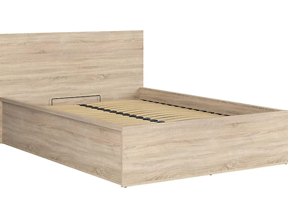 Lit adule 140x200 Lit coffre 2 places avec sommier et rangement, coloris chêne Sonoma - L. 204,5 x P. 149 x H. 95/40,5 cm>Pegane Hot
