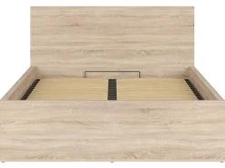 Lit adule 140x200 Lit coffre 2 places avec sommier et rangement, coloris chêne Sonoma - L. 204,5 x P. 149 x H. 95/40,5 cm>Pegane Hot