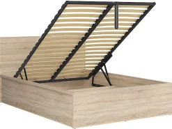 Lit adule 140x200 Lit coffre 2 places avec sommier et rangement, coloris chêne Sonoma - L. 204,5 x P. 149 x H. 95/40,5 cm><noscript><img width=