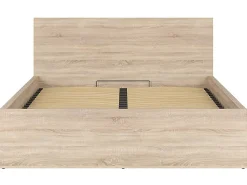 Lit adule 160x200 Lit coffre 2 place avec sommier et rangement, coloris chêne Sonoma - L. 204,5 x P. 169 x H. 95/40,5 cm>Pegane Hot