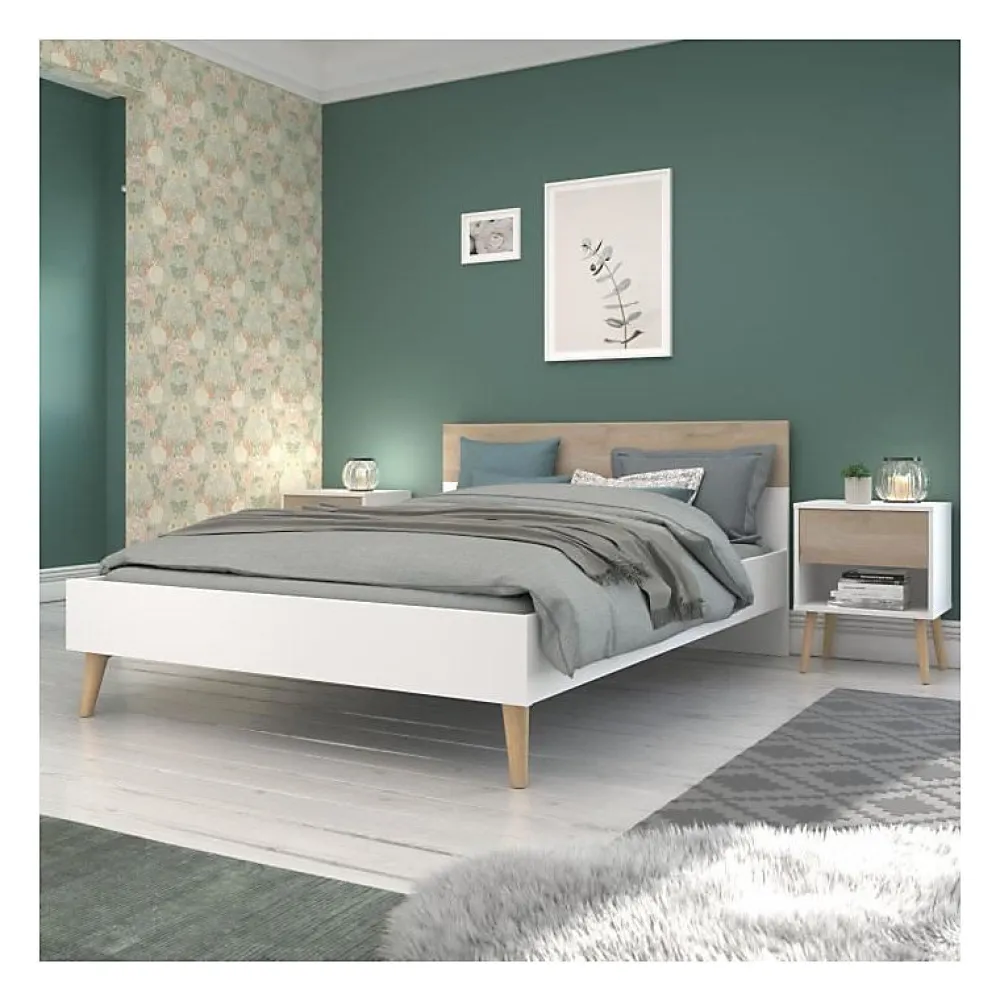 Parisot Lit adulte - AALBORG - 140 x 190 cm - Blanc / Chene -* Sommier