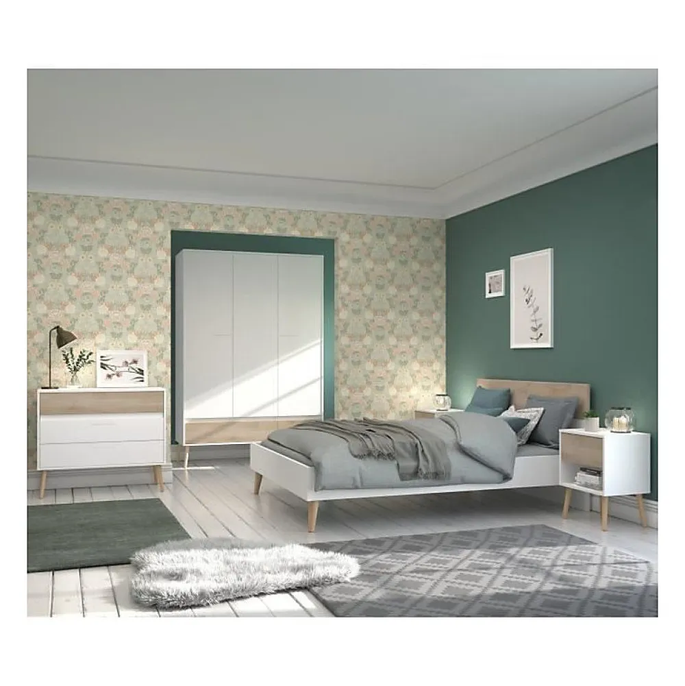 Parisot Lit adulte - AALBORG - 140 x 190 cm - Blanc / Chene -* Sommier
