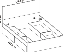 Lit adulte, couchage 140x190 cm avec 4 tiroirs coloris blanc - Longueur 145 x Profondeur 195 x Hauteur 100 cm>Pegane New