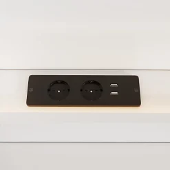 Lit adulte de rangement 180x200cm en bois - avec prises USB et LED - 2 tables de chevet & 2 tiroirs - Blanc><noscript><img width=