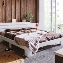 Blackcolors Lit Adulte Double Bois Massif 140x200cm Tête Lit Blanc* Tête De Lit