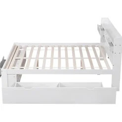 ModernLuxe Lit adulte en MDF 135x190 cm - Avec port de recharge et rangements multifonctionnels - Blanc (matelas non inclus)* Lit Avec Rangement