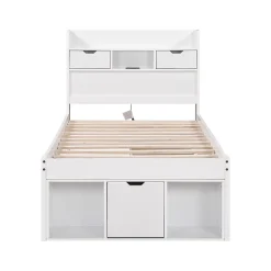 ModernLuxe Lit adulte en MDF 90x190 cm - Avec port de recharge et rangements multifonctionnels - Blanc (matelas non inclus)* Lit Avec Rangement
