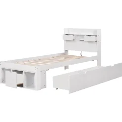 ModernLuxe Lit adulte en MDF 90x190 cm - Avec port de recharge et rangements multifonctionnels - Blanc (matelas non inclus)* Lit Avec Rangement