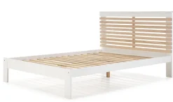 Lit adulte en pin et MDF coloris blanc, naturel - Longueur 197,7 x Profondeur 153,2 x Hauteur 100 cm><noscript><img width=
