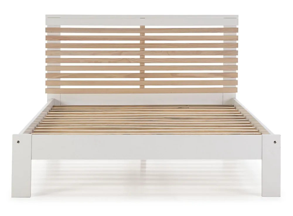 Lit adulte en pin et MDF coloris blanc, naturel - Longueur 197,7 x Profondeur 153,2 x Hauteur 100 cm>Pegane Hot
