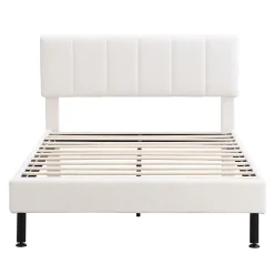 Gutent Lit adulte lit cadre à lattes en bois lit 140x190 cm lit rembourré lit pieds en fer Single sherpa beige* Lit Double