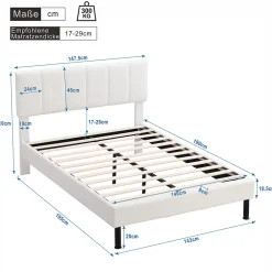 Gutent Lit adulte lit cadre à lattes en bois lit 140x190 cm lit rembourré lit pieds en fer Single sherpa beige* Lit Double