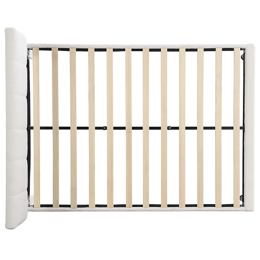 Gutent Lit adulte lit cadre à lattes en bois lit 140x190 cm lit rembourré lit pieds en fer Single sherpa beige* Lit Double