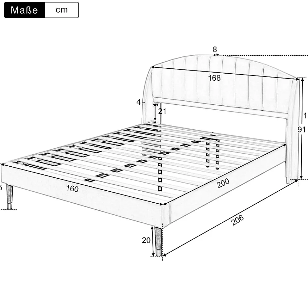 Gutent Lit adulte lit cadre à lattes en bois lit 160x200 cm lit rembourré Single velours beige* Lit Double