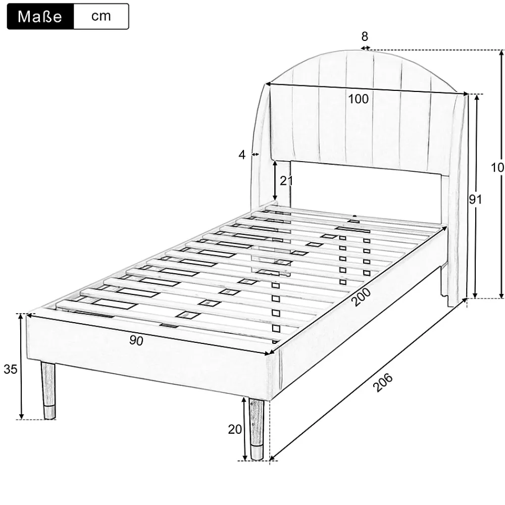 Gutent Lit adulte lit cadre à lattes en bois lit 90x200 cm lit rembourré Single velours rose* Lit Simple