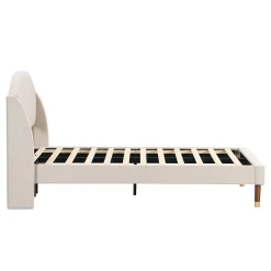 Lit adulte lit cadre à lattes en bois lit 90x200 cm lit rembourré Single velours beige><noscript><img width=