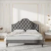Lit adulte lit cadre à lattes en bois lit 90x200 cm lit rembourré Single velours gris>Gutent Sale