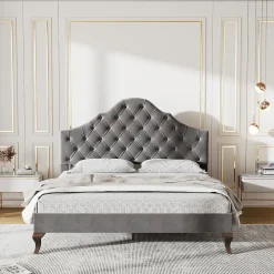 Lit adulte lit cadre à lattes en bois lit 90x200 cm lit rembourré Single velours gris>Gutent Sale