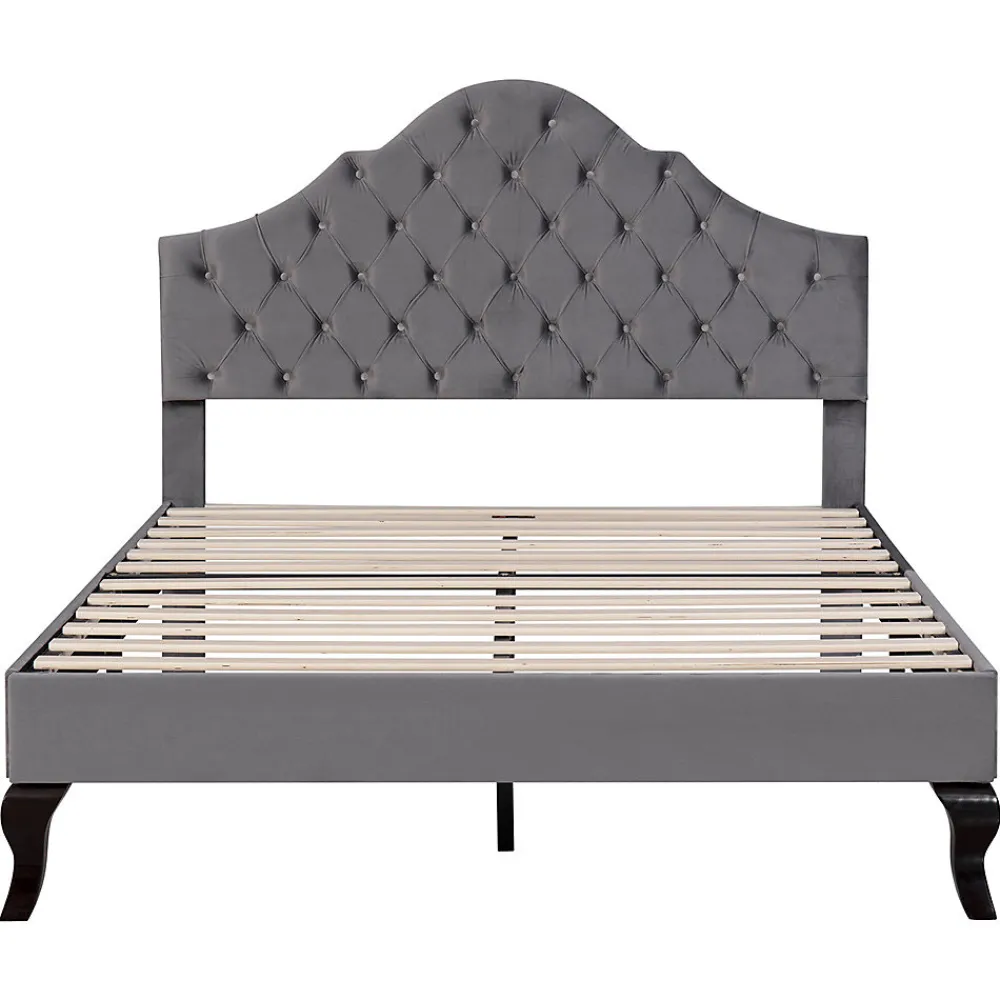 Lit adulte lit cadre à lattes en bois lit 90x200 cm lit rembourré Single velours gris>Gutent Sale